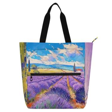 Imagem de GAIGEO Bolsa feminina Lavender Fields Paris paisagem bolsa de trabalho lona tecido escola faculdade presente para amantes de livros bolsas