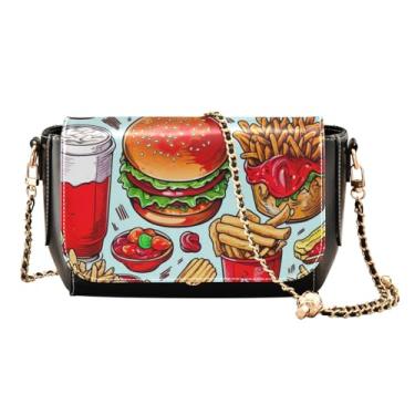 Imagem de Bolsa de ombro de couro transversal com estampa geométrica isolada em branco, bolsa de ombro feminina, bolsa transversal feminina média, Conjunto de comida para rabiscos - 3, One Size