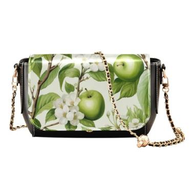 Imagem de GAIGEO Mandala Tile Mingles com bolsa transversal feminina de couro geométrico, bolsas de couro para mulheres tamanho médio, Maçãs verdes e flores brancas-1, One Size