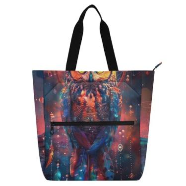 Imagem de GAIGEO Sacola feminina colorida para apanhar sonhos de coruja para trabalho, lona, praia, livro, bolsa com zíper, presente de viagem para amantes de livros