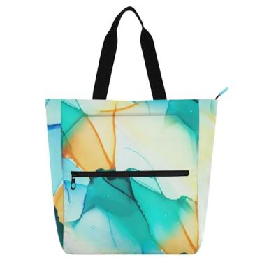 Imagem de GAIGEO Bolsa de trabalho feminina de mármore fluido em aquarela, bolsa escolar de lona com zíper, presente infantil fofo para amantes de livros