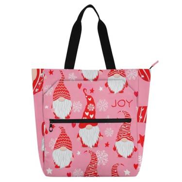 Imagem de Lindas bolsas femininas de gnomo de neve de Natal para trabalho bolsas de tecido de lona universitárias bolsas médias para amantes de livros presentes