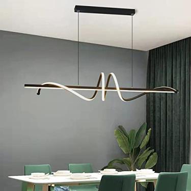 Imagem de Luminária pendente linear moderna, luminária pendente LED regulável, lustre LED linear ondulado criativo para ilha de cozinha e sala de jantar, 48W/68W, luminária suspensa longa de alumínio.