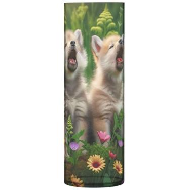 Imagem de Vasos altos de plástico floral com estampa de animais fofos vasos cilíndricos para centros de mesa, decoração floral de outono para quarto, 30 cm x 9,9 cm