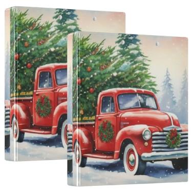 Imagem de 3 anéis de 3 anéis vintage personalizados de caminhão vermelho para Natal e inverno, 200 folhas, portfólio, anel, impressão, redondo, fichário, 31,5 x 27 x 6 cm, 1 pacote