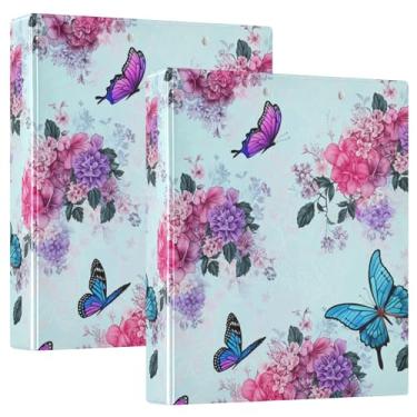 Imagem de Fichários de 3 anéis florais rosa e roxos personalizados de 3 cm comporta 200 folhas, fichário de prancheta, anel redondo, 31,5 x 27 x 6 cm, 1 pacote