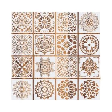 Imagem de Conjunto De Estênceis Mandala 15x15cm 16 Peças Para Desenho DIY Em Mad