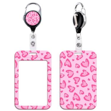 Imagem de Carretel retrátil para crachá de identificação de leopardo rosa com suporte de identificação para chaves e crachás de identificação para professoras meninas enfermeiras para presente de trabalho