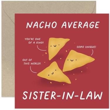 Imagem de Old English Co. Cartão de aniversário engraçado para cunhada - Cartão de aniversário 'Nacho Average' para ela - Cartão hilário bem feito para cunhada - 30, 40, 50, 60º | Envelope interno em branco,