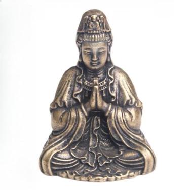 Imagem de FENNYYAR Estátua de Buda Zen Meditar Bodhisattva GuanYin de latão vintage, 4 cm, 4 cm, ornamento decorativo de mesa de escritório em casa