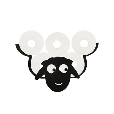 Imagem de Porta-rolos de Papel Toalha Decorativo Ovelha Estilo Cute e Divertido Construção em Metal Capacidade Alta Instalação Móvel Parede Decorativa Única Cas