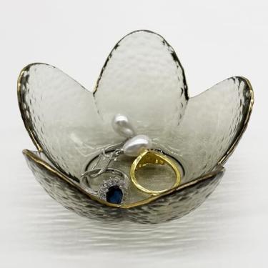 Imagem de Bandeja de joias com anel de flores, bandeja de vidro para joias, decoração de quarto estética, prato pequeno de bugiganga, mesa de cabeceira, suporte de anel, tigela de joias de banheiro, tigela para