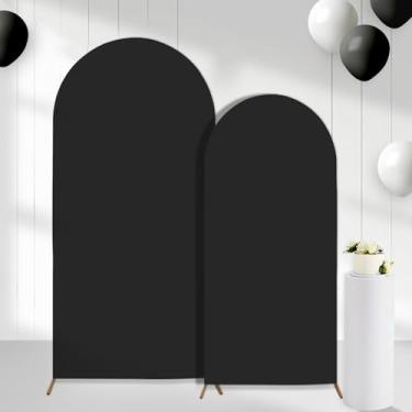 Imagem de CORNER LACE Conjunto de 2 capas de fundo de arco pretas (1,8 m, 1,8 m), 2 lados elastano com elástico e parte superior redonda Chiara Arch para chá de bebê, casamento, festa de aniversário (apenas