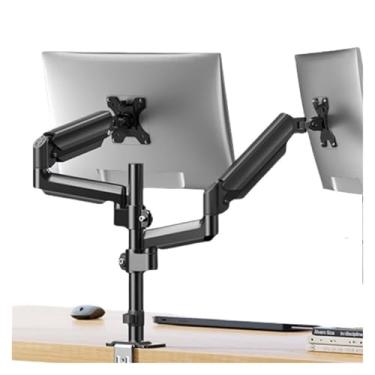 Imagem de Suporte de monitor de braço duplo preto de duas cabeças para computador LCD com braço de extensão que pode ser pendurado de cabeça para baixo, girado, levantado e suporte de mesa de liga de alumínio