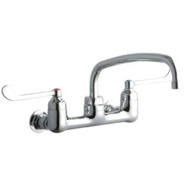 Imagem de Elkay LK940AT12T6H Foodservice Torneira de montagem na parede central de 20 cm com bico de tubo de arco de 30 cm, alças de lâmina de pulso de 15 cm, entradas deslocadas de 1/5.1 cm