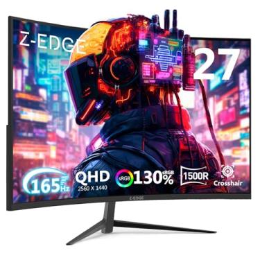 Imagem de Monitor de jogos curvo Z-Edge de 27 polegadas, para computador QHD 1440P 165Hz 144Hz curvo 1500R, monitor MPRT 1ms para jogos, 16,7 M cores, sem moldura UG27Q, 2 portas DP 1.4 e 2 portas HDMI 2.0