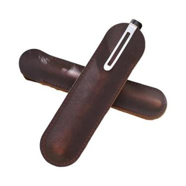 Imagem de Estojo De Lápis Retro Em Couro Legítimo Estiloso Para Caneta Única Par