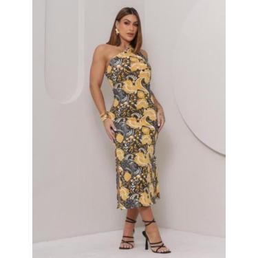 Imagem de Vestido Feminino Curto Verão Elegante Floral Frente Única Fenda Latera