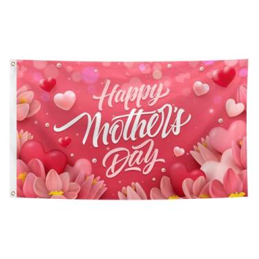 Imagem de Feliz Dia das Mães 9,5 x 1,5 m Vermelho Rosa Coração Flores Best Mom Ever Banner Bandeiras com ilhós de latão para ambientes internos e externos, varanda, gramado, cerca de festa, decoração de casa