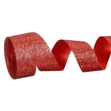Imagem de PATIKIL Rolo de fita de glitter metálico, rolos de tecido de embrulho de presente de borda única para artesanato, buquê de casamento, festa de casamento, decoração de Natal, vermelho