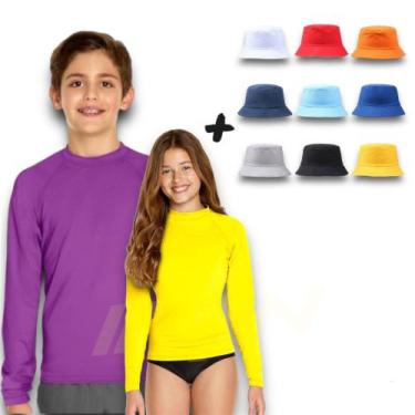 Imagem de Kit Camiseta Proteção UV Solar + Chapéu Praia Bucket INFANTIL PLT 365,
