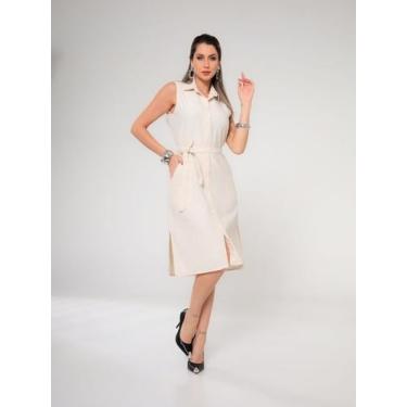 Imagem de Vestido Chemise Midi Linho Feminino com Fechamento Frontal em Botões, 