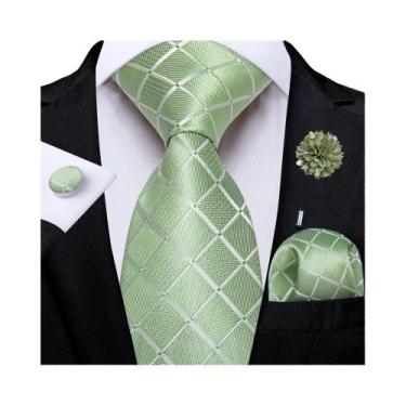 Imagem de Gravata Masculina Floral Paisley Rosa Com Lenço De Bolso, Abotoaduras 