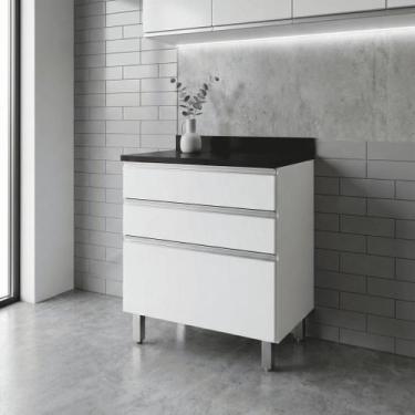 Imagem de Balcão De Cozinha Top Class 2 Gavetas 1 Gavetão Com Tampo Preto - Mobi