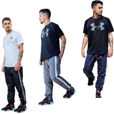 Imagem de Kit 3 Calças Tactel Jogger Masc Punho Barra Promocional 417 - J94 Conf