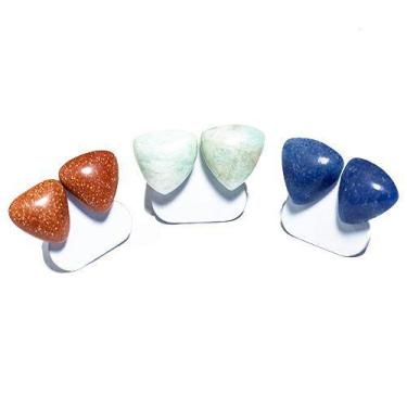 Imagem de Kit de 3 Pares de Brincos em Pedras Naturais com Lapidação Trillion em