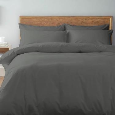 Imagem de Pizuna Capa de edredom queen 3 pecas algodao Negra, 400 fios de algodão 100% sateen de fibra longa capa de edredão com fecho de botão oculto