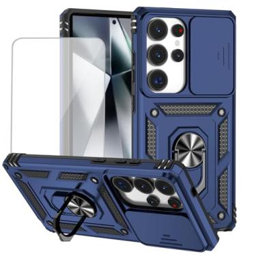 Imagem de Vokuha Capa para Galaxy S25 Ultra, para Samsung S25Ultra SM-S938B com protetor de tela de vidro temperado e capa deslizante para câmera, capa magnética com suporte de anel de rotação de 360° para