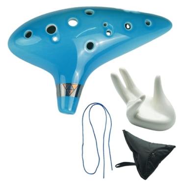 Imagem de Dynwave Ocarina de cerâmica com 12 furos, acessório para brinquedo musical, apoio de mão, presente, partitura musical, instrumento de som premium para, Azul Claro