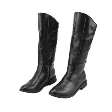 Imagem de UPUPCOS Botas pretas altas medievais renascentistas para homens e mulheres, calçados de cosplay de cavaleiro, fantasia de festival, cano alto, sapatos de couro PU, Preto, 44