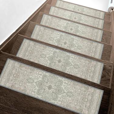 Imagem de Passos de escada super antiderrapantes para degraus de madeira sálvia e verde 76 cm x 20 cm de borracha interior tapete de escada antiderrapante tapetes de segurança para cães, crianças e idosos