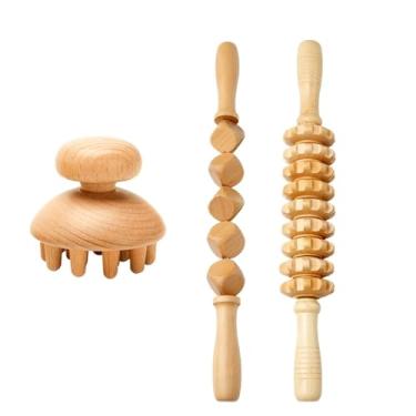 Imagem de Ferramentas de massagem para terapia de madeira anticelulite, rolo massageador de madeira, copo Gua Sha, kit de drenagem linfática (estilo x)