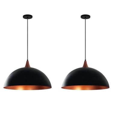Imagem de Kit 2 Lustres Pendentes Meia Lua Com Chapéu Preto Com Cobre