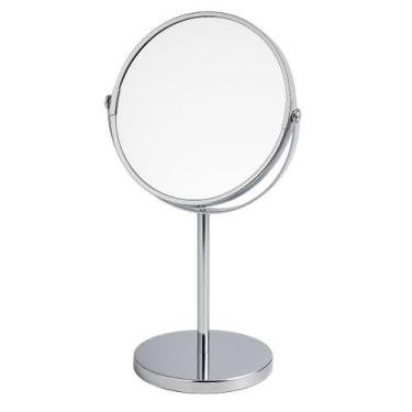 Imagem de Espelho De Mesa Para Maquiagem Dupla Face 5x Aumento Cromado Giratório