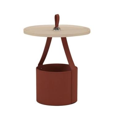 Imagem de Mesa lateral de sofá moderna com alça, mini armazenamento portátil minimalista sala de estar pequena canto redondo simples (vermelho)