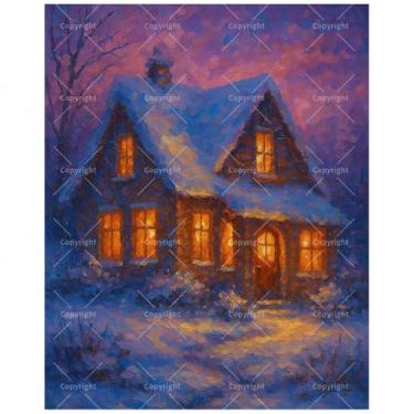 Imagem de Kit de pintura de inverno por números para adultos – Pintura DIY Snowy House at Night em tela 40,6 x 50 cm, conjunto de tinta acrílica, adequado para iniciantes, arte para decoração de casa ou