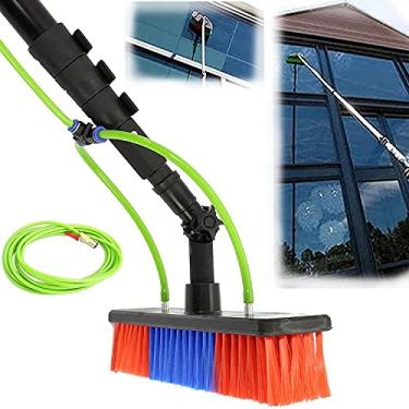 Imagem de Poste de limpeza de janela, haste leve, alimentada por água, ferramenta de limpeza de painel fotovoltaico, escova de pulverização de água multiuso limpador extensível para lavagem de caminhões e