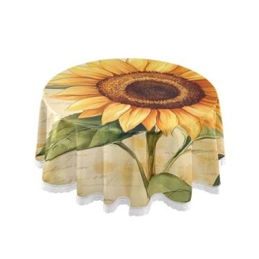 Imagem de Qilmy Toalha de mesa redonda de palmeira de treliça verde, 152 cm, resistente à água, à prova de derramamento, capa de mesa grande para jantar de reunião de família em ambientes internos e externos