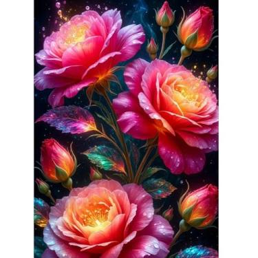 Imagem de ossomo Kits de pintura de diamante para adultos, DIY 5D broca completa brilhante sonhador rosas kits de arte diamante pontos de diamante imagens perfeitas para relaxamento e decoração de parede de