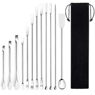 Imagem de Kit 12 Espátulas De Aço Inox Colher Ferramentas Laboratório com bag