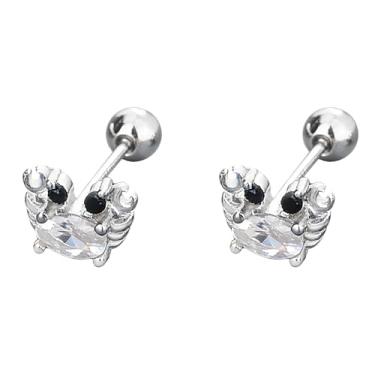 Imagem de Brincos femininos de caranguejo minúsculo de 20 g, banhados a prata, hipoalergênicos, bonitos, pequenos parafusos de hélice, cartilagem, tragus, pino longo, parafuso, delicado, minimalista, zircônia