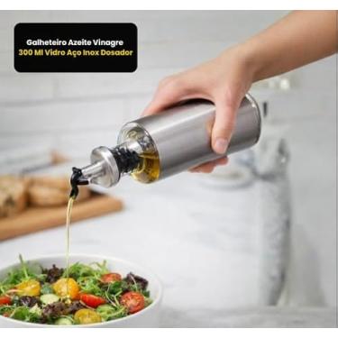 Imagem de Galheteiro Azeite Vinagre 300 Ml Vidro Aço Inox Dosador - porta azeite