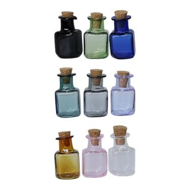 Imagem de GSHLLO 9 peças de mini frascos de vidro colorido pequenos frascos de amostra de vidro pequenos frascos de desejos frasco vazio decoração pequena garrafa decorativa colorida com rolha de cortiça para