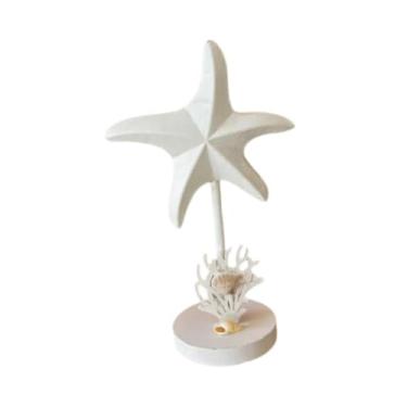 Imagem de WeiLaiKeQi Estrela-do-mar de madeira para decoração de mesa, enfeite náutico, peça central para mesa, escultura de estrela-do-mar para prateleira ou entrada de, Branco