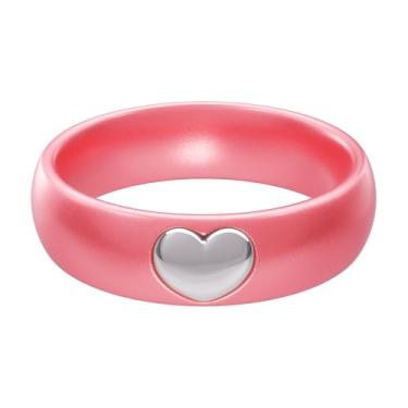 Imagem de ThunderFit Anéis de silicone para mulheres, aliança de casamento de silicone com pingente de coração banhado a ouro 14K, 5,5 mm de largura, 2 mm de espessura, 6.5 - 7 (17.35mm), Silicone, Sem pedra