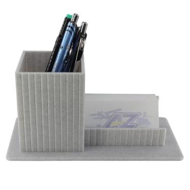 Imagem de Porta-lápis organizador de mesa impresso em 3D com suporte para cartão de visita, mármore – copo para caneta + porta-cartões de visita para escritório, recepção, presentes para professores – visual